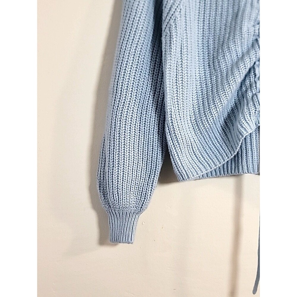 JOLIE & JOY Cropped V Neck Sweater with Drawstring Adjustable Hem Light Blue-S - Picture 10 of 10